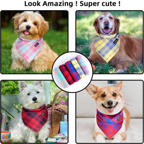 Summer Dog Bandana Small-Dog Scarf Vibrant Color Yellow Blue Plaid Printing Adjustable Bib Handkerchief Accessories