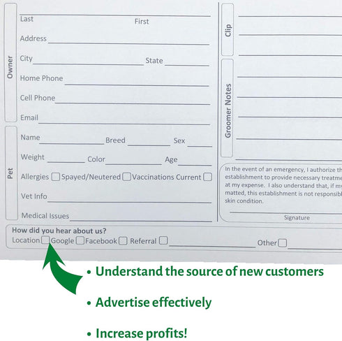 Gray Dog Grooming Client Cards, 4X6 (100 Pack), Client Information Clip Cards for Pet Groomers