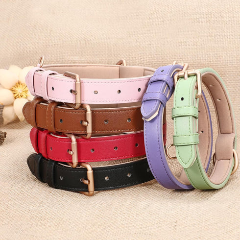 WHIPPY Adjustable Leather Dog Collar, Soft Breathable Padded Puppy Collar for Small Medium Large Dogs, Pink, S