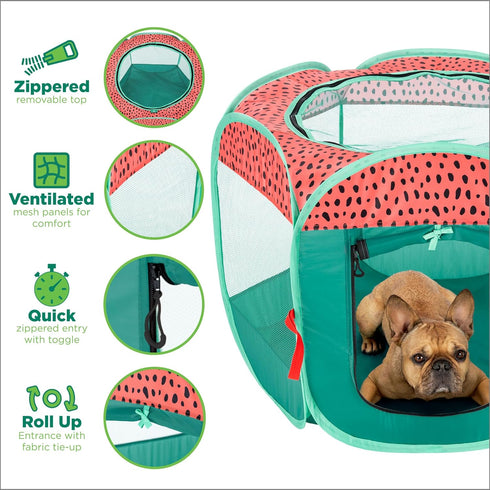 Furhaven Portable Dog Playpen Cat Tent, Pet Playground,Kennel Foldable Indoor Outdoor Zippered Puppy Crate - Green