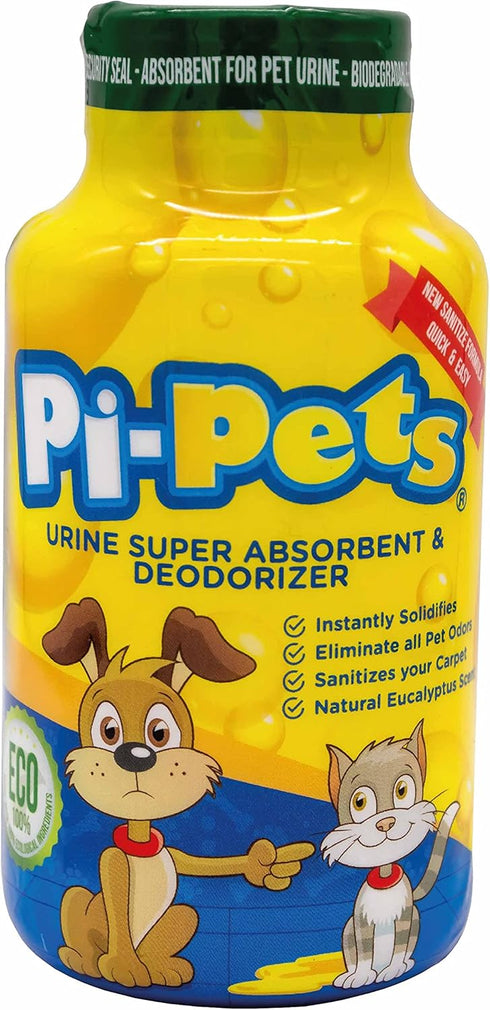 PI-Pets Pet Urine Solidifier & Deodorizer Powder, Natural Eucalyptus Scent, Eco-Friendly Urine Odor Remover, 7.76 Oz