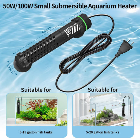50W 100W Small Submersible Aquarium Heater, Constant Temperature 77?, Betta Fish Tank Heater Suitable for Saltwater and Freshwater, 5/10/20 Gallon Fish Tahk (100W)