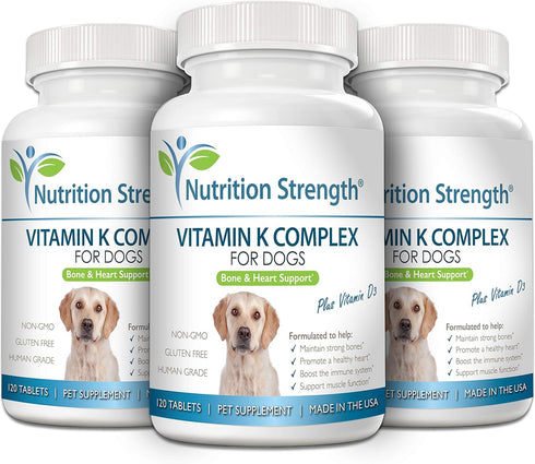 Vitamin K for Dogs - Vitamins K1 & K2 + Vitamin D3 for Strong Bones, Healthy Heart, Immune Support, 120 Chewable Tablets