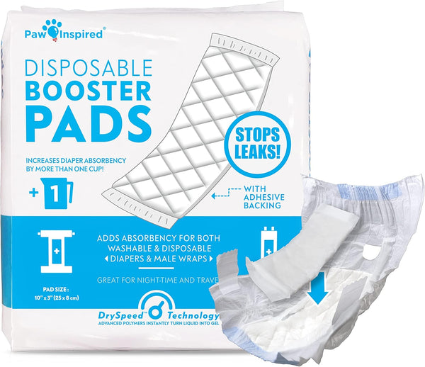 Paw Inspired Disposable Dog Diaper Booster Pads, Inserts for Male & Female
