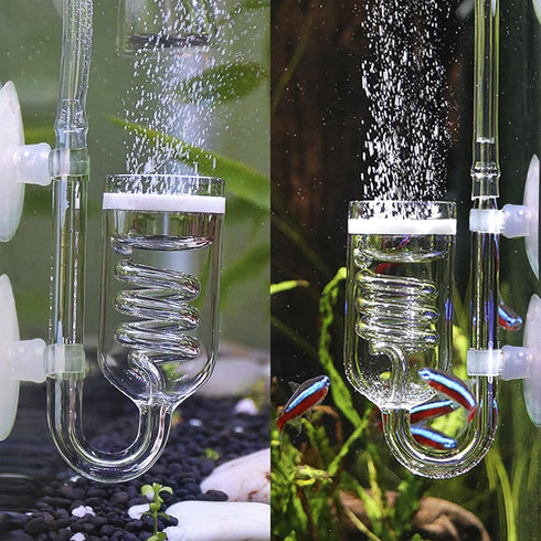 CO2 Diffuser Aquarium Glass Spiral Atomizer, Bubble Counter with Suction Cup for Planted Fish Tank
