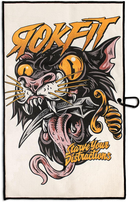RokFit Gym Towel - Multi-use Bold Graphic Towel with Carabiner Clip for Golf and Utility (Starve Your Distractions)