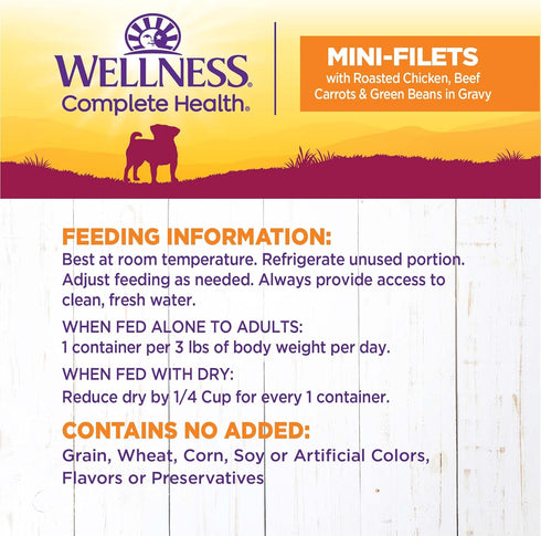 Wellness Petite Entrées Mini-Filets, Roasted Chicken, Beef, Carrots & Green Beans in Gravy, 3-Ounce Cup (Pack of 12)