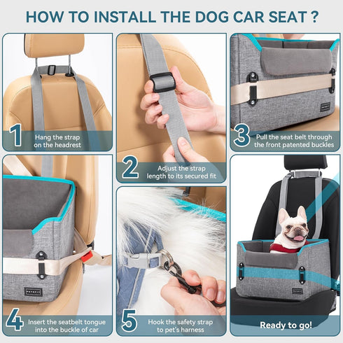 PETSFIT Dog Car Seats for Small Dogs Patented Safety Buckles Safety Tether Foldable Travel Dog Booster Car Seat Reduces