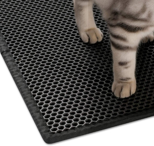 Pieviev Cat Litter Mat - Double Layer Waterproof Trapping Mat 1 Pack (Black, 24x15 Inch)