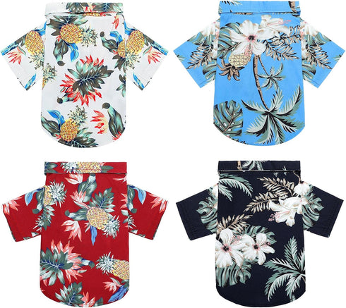 4 Pieces Pet Summer T-Shirts, Hawaii Style Floral Dog Shirt Hawaiian Printed Breathable Cool Clothes for Small Puppy