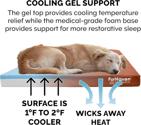 Furhaven Water-Resistant Cooling Gel Dog Bed - Medium/Small Dogs, Removable Washable Cover, Indoor/Outdoor, Chestnut
