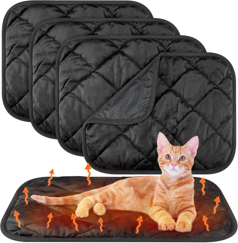4 Pack Self Heating Cat Pad, Self Warming Dog Mat Reflects Body Heat, Washable Thermal Pet Pad (Black, 16 x 20 Inch)