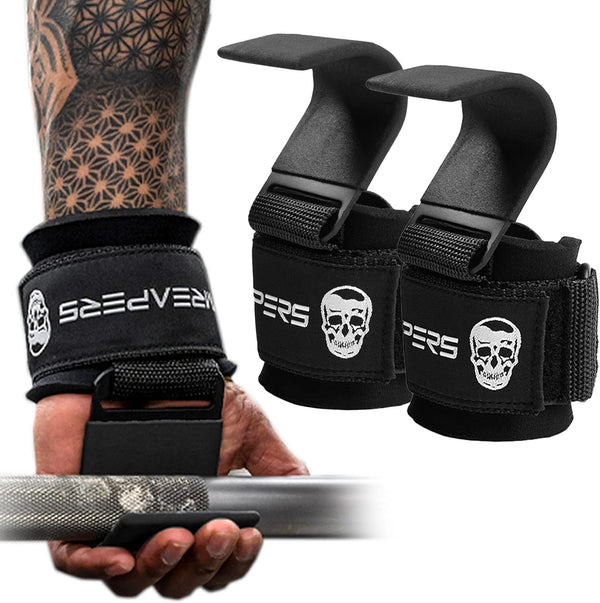 Gymreapers Weight Lifting Hooks (Pair), Heavy Duty Power Wrist Straps for Deadlifts, Pull Ups, Gym Gloves