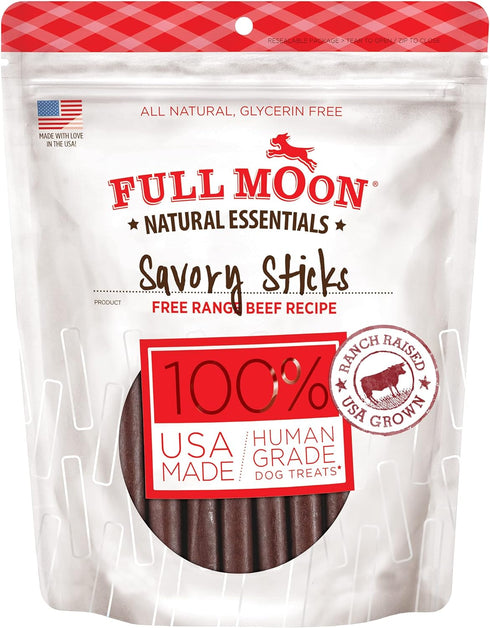 Full Moon All Natural Human Grade Dog Treats, Essential Beef Savory Sticks,