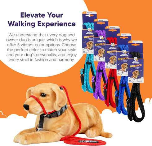 Heather's Heroes Sidekick Dog Headcollar with Leash, Effective Training Tool for Leash Reactivity, Red, Mini