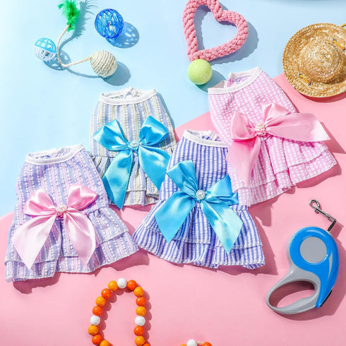 4 Pieces Summer Princess Dog Dresses for Small Medium Dogs, Tutu Skirt Apparel for Chihuahua Yorkies Pup Cat (X-Small)