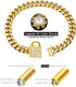Chain Dog Collar with Zirconia Locking, 12mm 18K Gold Cuban Link Chain, Stainless Steel Luxury Dog Bling Necklace