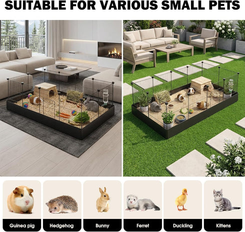 PAWING 12 Panels Small Animal Playpen with Waterproof Mat - Durable Metal Wire Yard Fence for Guinea Pigs, Kittens