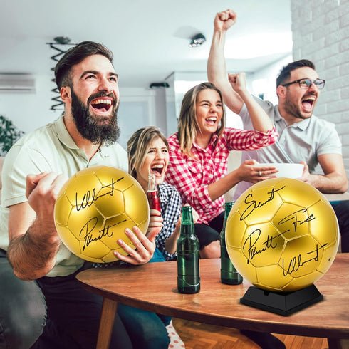 Hiboom 4 Pcs Gold Autograph Soccer Ball with Air Pump, Display Stand for Trophies, Anniversary, Coaching Gift Awards