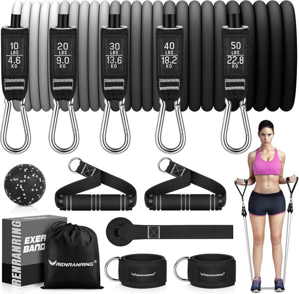 RENRANRING 150LBS Resistance Bands for Working Out, Exercise Bands Set with Handles for Muscle Training