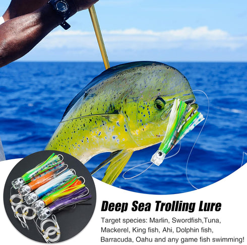 OROOTL Saltwater Fishing Trolling Lures for Tuna, Mahi, Marlin, 6" Big Game Sea Fishing Gear with Rigged Hook