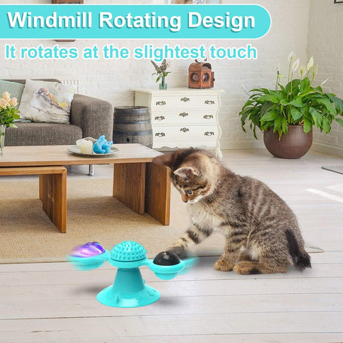 GBSYU Interactive Windmill Cat Toys with Catnip : Cat Toys for Indoor Cats Funny Kitten Toys with LED Light Ball