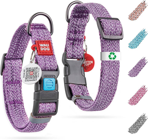 WAUDOG Reflective Cotton Dog Collar, Eco-Friendly Alternative for Small Medium Large Dogs with QR ID Tag