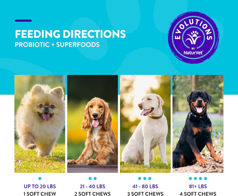 NaturVet Evolutions Probiotic & Superfoods Soft Chews for Dogs, 180ct - Digestive Enzymes, Bone Broth, Omega's