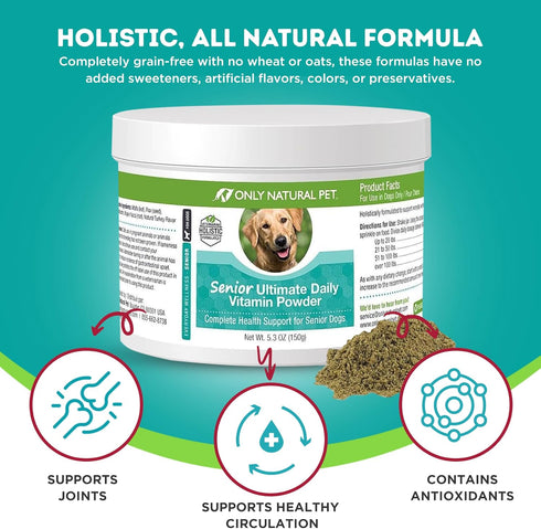 Only Natural Pet Senior Ultimate Daily Canine Vitamin Supplement, 5.3 oz Turkey Flavored Powder, Made in USA