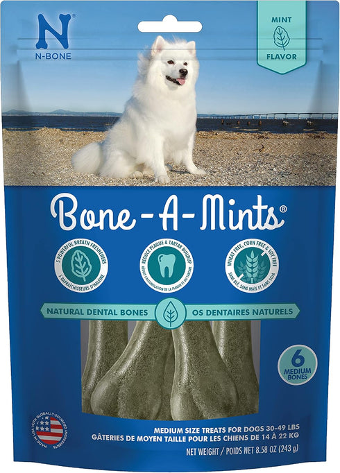 Bone-A-Mints All Natural Wheat-Free Breath Freshening Bone, 8.58-Ounce, Medium, 6-Pack