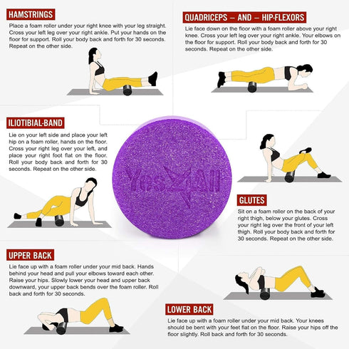 Yes4All Medium Firm Round PE Foam Roller, 12, 18, 24, 36 Inches for Pilates, Yoga, Stretching