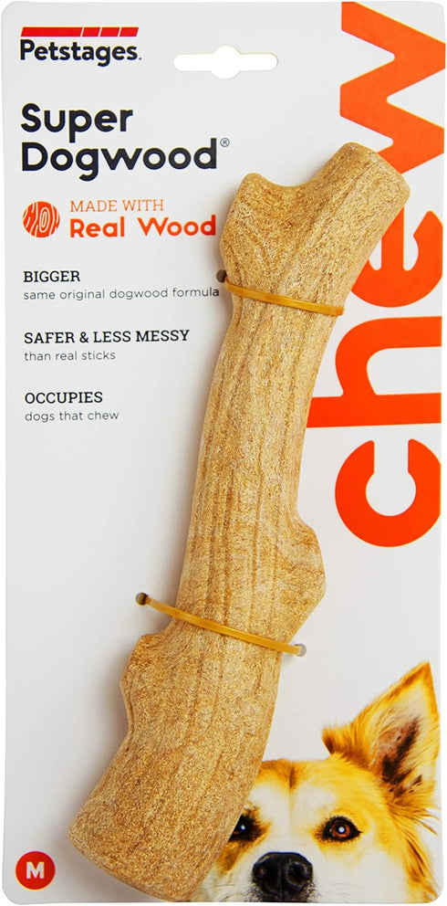Petstages Super Dogwood Chew Toy, Medium, Safe & Long Lasting, Natural Wood & Durable Synthetic, USA Made