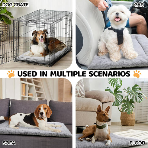 Dog Bed, Washable Dog Crate Mat, Ultra Soft & Anti-Slip Large Bed for Dogs Up to 70 lbs, 36" x 23", Grey