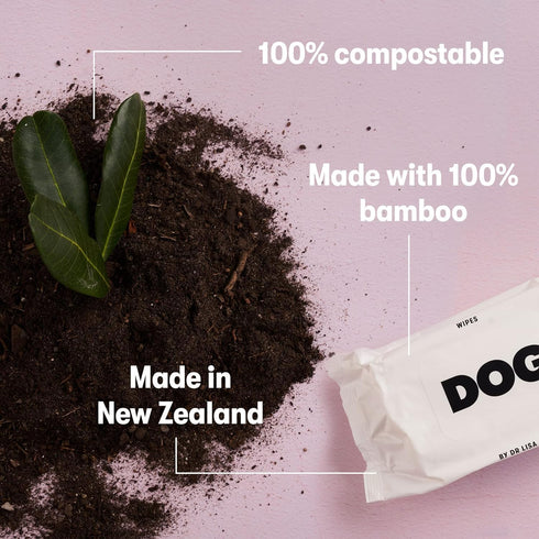 DOG by Dr Lisa Plant-Based Bathing Wipes for Dogs, 100% Compostable Bamboo, Vet-Created, Vegan, Non-Toxic, 240 Count