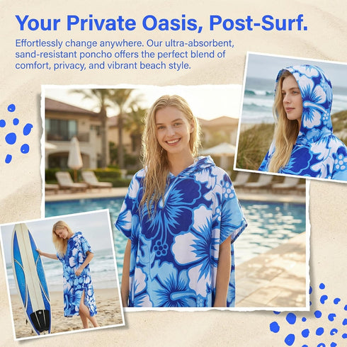 Summer Catalonia Surf Poncho Changing Towel Robe - Quick-Dry Microfiber Hooded Beach Cover Up, Wetsuit Change Robe