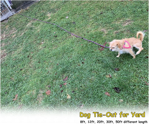 BTINESFUL Dog Tie-Out Long Tether Rope Leash, 8ft/12ft/20ft/30ft/50ft/75ft for Large Medium Small Dogs, Outdoor