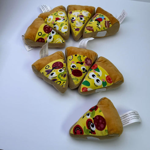 10" Deluxe Plush Pizza Box Dog Toy with 8 Squeaky Slices
