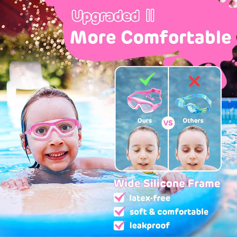 Vvinca Kids Swim Goggles for Ages 3-12 - 2024 Upgraded Design with Ear & Nose Plug, Anti-Fog No Leak Water Pool Goggle