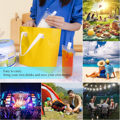 8&16OZ 30PCS Drink Pouches,Reusable Plastic Flask with Funnel for Drinking Liquid Beverage Juice,Stand Up Drink Bags