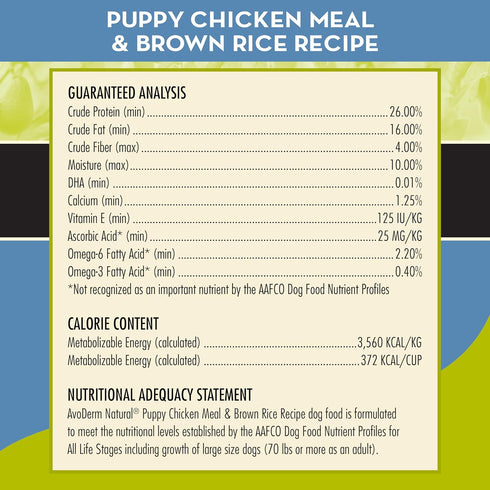 AvoDerm Puppy Dry Dog Food, Chicken & Brown Rice Formula, DHA for Brain & Eye Development, 4.4lb bag