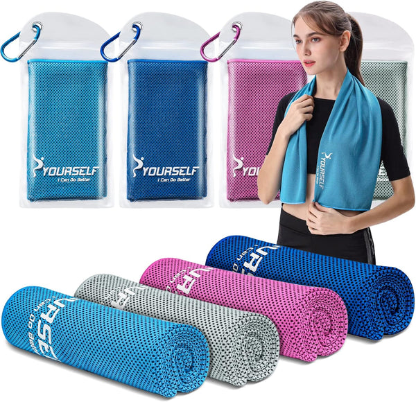 SYOURSELF Cooling Towels for Neck, 4 Pack 40" x 12" Soft Breathable Towel for Instant Cooling Relief