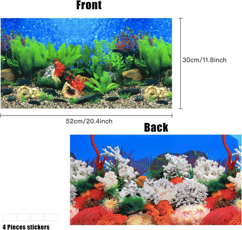 Lainrrew Aquarium Background Poster HD, Dual-Sided Water Plants & Fish Tank Landscape, 19.7"x11.8", Vivid Marine Life, Waterproof Scenery, Easy to Install, Durable Tank Decor (Type 2)