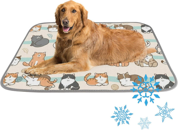 imiBBWQu Dog Cooling Mat Floral Cute Cats Grey Pet Cooling Pad Washable Dog