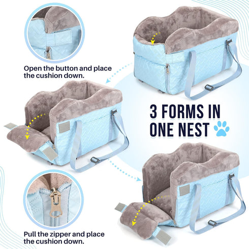 9 lbs, SlowTon Console Dog Car Seat - Portable Center Dog Car Seat for Small Dogs up to Washable Pet Carseat with Soft