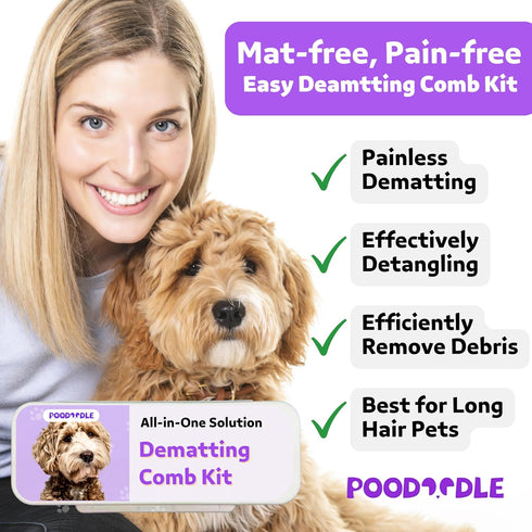 Pain-Free Dematting Comb Kit for Dogs & Cats, Dual-Side Detangling Comb Set, Dematting Brush for Long Haired Pets