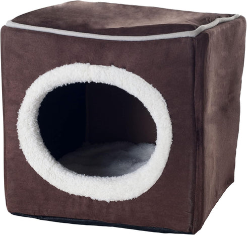 Cat House - Indoor Bed with Removable Foam Cushion, Dark Brown, 13x13.5x12"