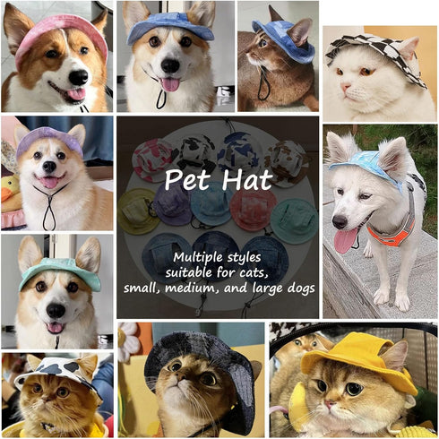 Generic Hole,Summer Junchl Pet Hats,Dog Bucket Hats with Ear Cat Dog Round Brim Cap,Outdoor Travel Sunscreen Pet