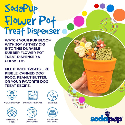 SodaPup Flower Pot - Durable Dog Treat Dispenser & Chew Toy Made in USA from Non-Toxic Rubber for Mental Stimulation