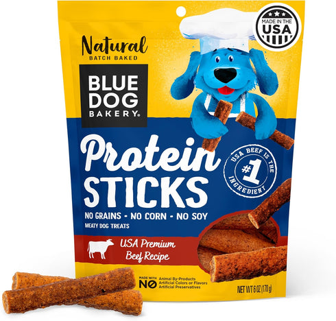 Blue Dog Bakery Protein Jerky Meat Sticks, Made w/USA Beef #1 Ingredient,