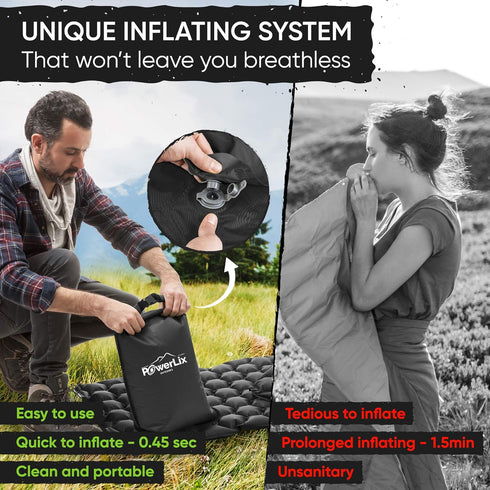 POWERLIX Ultralight Sleeping Pad for Camping with Inflating Bag - Compact Lightweight Air Mattress